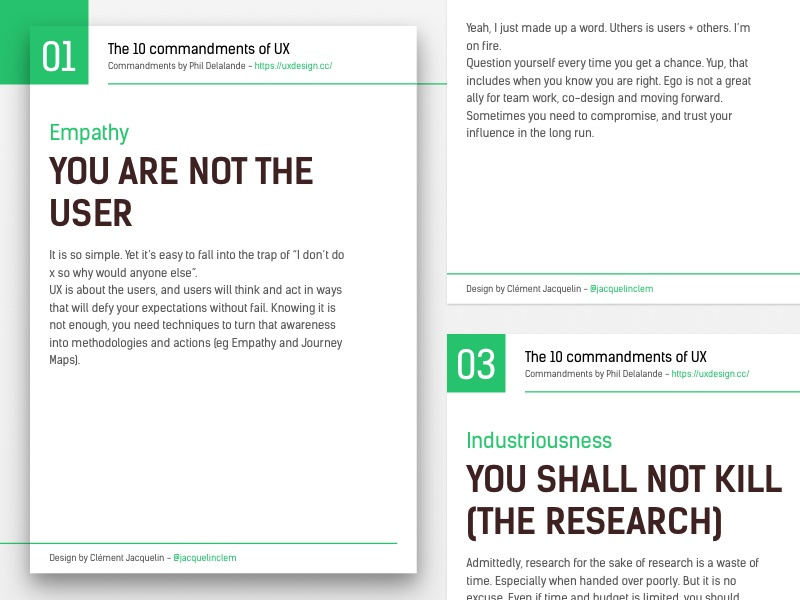 The 10 commandments of UX - Poster user green design poster paper ux ui